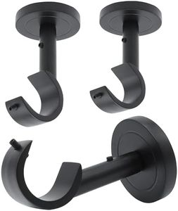 3 Pack Heavy Duty Curtain Rod Brackets for Wall & Ceiling Installation, Ceiling Mount Curtain Holders, Adjustable Hardware Bracket Set for 1 Inch Rods, Black Finish
