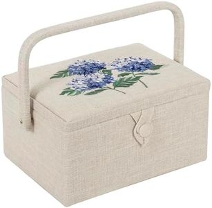 Hobby Gift Exclusive Medium Sewing Craft Hobby Storage Box, Accessories Tray Pin Cushion Pocket PVC Handle Embroidered Lid 18.5 x 25.5 x 14.5cm, Hydrangea
