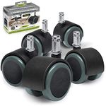 Slipstick CB680 2 Inch Floor Protecting Rubber Office Chair Caster Wheels (Set of 5) Standard Stem Size - Black/Gray