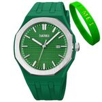 SKMEI Watches for Men Silicone Easy Read Waterproof Sport Casual Fashion Analog Quartz Luminous Fathers Gifts Black Wrist Watch, G9299green, fashion