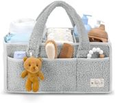 Sweety Fox Baby Diaper Caddy Organizer with Handle - Portable Sherpa Nursery Basket - Car Diaper Organizer, Cleaning Caddy, Gift for Baby Shower - Grey