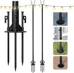 Idzo Heavy Duty Outdoor String Light Poles Pro 4 in 1 for Grassland, Board, Cement Floor & Fence, Hold Upto 15 lbs String, Bistro Light Pole for Patio, Garden, Wedding, Parties - 2 Pack