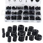 18 Sizes Grommets 125PCS Black Rubber Grommet Kit Electrical Gasket Ring Assortment Kit for Protecting Wires and Cables