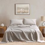 S VICTORY SYMBOL 100% French Linen Bedsheets Stone Washed Flax 4PCS Sheets Set(1 Flat Sheet+1 Fitted Sheet+2 Pillow Cases Breathable and Durable (King,Natural Linen)