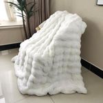 UGFJMN Super Comfort Oversized Warm Thick Bubble Double Sided Plush Rabbit Faux Fur Throw Blanket, Fluffy Blanket,Soft Cozy Blanket for Couch Chair Bed Sofa Living Room White 160×200cm