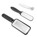 Foot File for Hard/Dead Skin, Foot Callus Remover 3Pcs, Foot Scraper for Wet/Dry Skin, Stainless Steel Foot Rasp for Cracked Feet, Pedicure Kit by Dualeco, Black