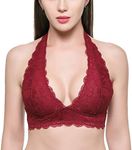 Women's Halter Lace Bralette Top Unpadded Clasp Back Wirefree Lace Bra (for A-D Cups)