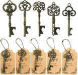 WODEGIFT 50pcs Bottle Opener,Wedding Favors Vintage Skeleton Key Bottle Opener,Key Bottle Openers with Escort Tag Cards and Key Chains Wedding Gifts for Guest（Bronze,5 Styles）