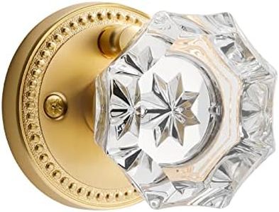 SORWDUERM Gold Door Knobs Crystal Door Knob Interior Satin Brass Privacy Brushed Gold Door Knob for Bedroom and Bathroom Glass Door Knob,Zinc Alloy 1 Pack
