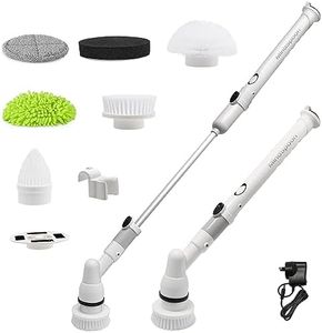 MindSpoon Upgraded Electric Spin Scrubber, Cordless Power Scrubber Bathroom Cleaner, Double Use Time, with AU Power Battery Charger, 6 Replaceable Cleaning Brush Head and Adjustable Extension Handle