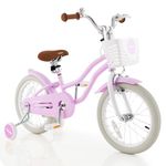 BABY JOY Kids Bike, 16 Inch Boys Girls Bike for 4-7 Years Old w/Training Wheels, Adjustable Seat, Removable Basket, Handbrake and Coaster Brake, Kids Bicycle (Purple)