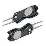Golf Divot Repair Tool,Carbon Fiber Golf Repair Tool with Pop-up Button & Magnetic Ball Marker Divot Tool,Golf Accessories for Professional Golfers-Black