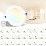 LEDIARY 24 Pack 5CCT LED Recessed Lighting 6 Inch with Junction Box, 2700K-6000K Selectable Led Can Lights, 9W Eqv 75W, 750LM Brightness, Dimmable led Recessed Lights for Ceiling - IC Rated, ET