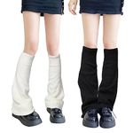 QKURT 2 Pairs Long Leg Warmers, Knitted Winter Thermal Legwarmers Punk Knee High Stockings Boots Cuff Warmer for Women,Girls