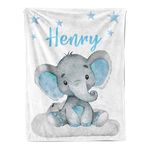 Personalized Baby Blanket with Name, Custom Elephant Baby Blanket for Boys, Baby Boy Gifts, Super Soft Newborn Swaddle Toddler Blanket, Throw Kids Blanket for Birthday