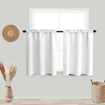 KOUFALL Short Curtains 24 x 36 Inch Length for Kitchen,White Blackout Curtains for Bedroom 2 Panels Set