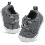 JOINFREE Baby Walking Wide Shoes Infant Boys Girls Breathable Barefoot Shoes Crib Tennis Shoes Lightweight Non-Slip Sneakers First Walkers All Grey 12-18Months