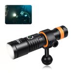 ORCATORCH D530V 1200 Lumens Underwater Video Light, 120° Super Wide Beam, 2 Modes with Battery Indicator, ZJ18 Ball Joint, IP68 Waterproof (150m) for Scuba Diving Photography/Videography