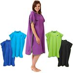 Fit-Flip Changing Robe - Towel Poncho Adult - Microfibre Swim and Surf Poncho - Quick Dry Hooded Towel for Men and Women - size M, Purple-Green