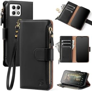 Shieldtop for T-Mobile REVVL 7 5G Wallet Case,T-Mobile REVVL 7 5G Phone Case PU Leather Flip Protective Cover Wrist Strap Zipper pocket Credit Card Slots RFID Blocking,Women Men,Black