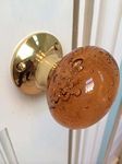 Beautiful Pair of Large Contemporary/Retro Round Amber Smooth Bubble Glass Brass Mortice Door Knobs/Handles PL