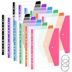 A4 Plastic Wallets Folders 12Pcs Punched Pockets Plastic Document Files Popper Wallets with Pocket for Home, Office and School