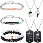 Hicarer 8 Pcs Couples Necklace Bracelet Matching Ong Distance Touch Necklace Her King His Queen I Love You Necklaces Jewelry Set for Bf Gf Women Men Wedding Bridal Gift, Zinc, zinc alloy