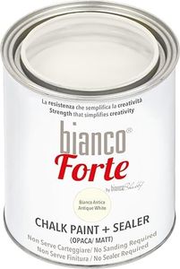 Bianco Forte - Bianco Antico - (1L) Vernice a Gesso con Finitura/Protettivo 2-in-1: Chalk Paint Super Resistente per Mobili, Pareti e Porte – Asciugatura Rapida, Interni/Esterni, Opaca