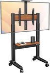 Perlegear Motorized Mobile TV Stand on Wheels for 37–86 Inch TVs up to 154 lbs, Electric Height Adjustable Rolling TV Stand, VESA 200x200–600x400mm, Wooden Shelf & Panel, PGTVMC26B