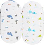 Bassinet Sheets Compatible with Halo Bassinest Swivel, Flex, Glide, Premiere & Luxe Series Sleeper Mattress, 2 Pack, 100% Jersey Knit Cotton 190GSM, Ultra Soft Breathable, Dolphin and Whale