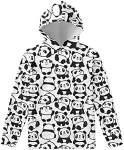 WELLFLYHOM Youth Kids Hoodies for Teens Girls with Pockets Boys Pullover Hooed Sweatshirt Long Sleeve Tops Age 6-16 Years Old, Panda, 11-13 Years