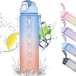 CodiCile Motivational water bottle,1L Sports Water Bottle with Straw and Time Markings,Leakproof Time Water Bottle with BPA Free Lid for Sports Gym Office Camping Running