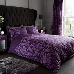 Gaveno Cavailia Luxurious Empire Damask Bed Set with Duvet Cover and Pillow Cases, Polyester-Cotton, Purple, Double