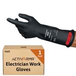 Ansell ActivArmr Electrician Work Gloves, Electrical Protection Class 0 (1000V), Insulating Natural Rubber Latex Gloves, Industrial Safety PPE, 14 Inches, Black, Size XL (1 Pair)