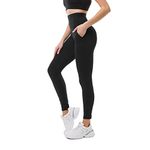 SINOPHANT High Waisted Leggings with Pockets for Women, Buttery Soft Elastic Opaque Tummy Control Stretchy Yoga Pants Trousers(#1 Black,S-M