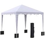 Outsunny 10' x 10' Pop Up Canopy Tent, Instant Shelter with Adjustable Height, Garden Outdoor Party Tent with Carry Bag and Sand Bags, White