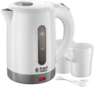 Russell Hobbs Bouilloire Electrique [Petite & Légère] Travel (Idéale pour voyage, 850 ml, 1000W, 2 Tasses + cuilères incluses, Voltage universel,Niveau d'eau Visible, Filtre anticalcaire) 23840-70