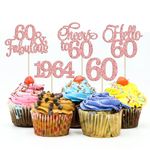 Gyufise 30Pcs 60th Birthday Cupcake Toppers 60 Fabulous Cupcake Picks Cheers to 60 1964 Cake Decorations for Happy 60th Birthday Wedding Anniversary Party Decoration Supplies Rose Gold