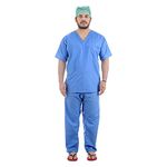 FABUNIFORMS Men V-Neck Pure Cotton Scrub Suit, Set of Top and Pant (Sky Blue, 42)