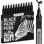 ARTISTRO 12 Black Paint Pens for Rock Painting, Stone, Ceramic, Glass, Wood, Tire, Fabric, Metal, Canvas, Calligraphy Pen, Water Based Black Markers for Acrylic Painting Medium Point Tip