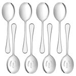 8PCS Serving Spoons Include 4 Large Serving Spoon & 4 Slotted Spoons,8.46inches Stainless Steel Salad Serving Spoons,Utility Advanced Performance Skimmer,for Buffet, Party, Banquet, Kitchen