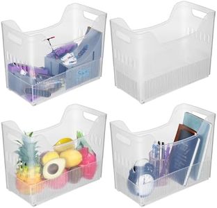 Beeveer 4 Pcs Freezer Organizer Bins Clear Plastic with Wheel Narrow Organizer Storage Bin Kitchen Organization with Wheel Freezer Organization Rolling Bins Storage Containers (10 x 13.3 x 6.7 Inch)