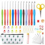 73 Pack Crochet Hooks Set, 13 PCS 2mm(B)-10mm(N) Ergonomic Soft Grip Crochet Handles Yarn Knitting Needles Kit with Case for Arthritic Hand, Inscraft Crochet Starter Kit for Beginners and Lovers