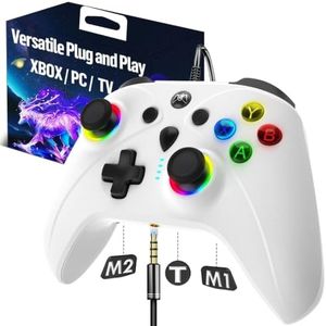 UGAME Wired Xbox Controller for X Box Series X S One PC PS4 Switch, Gaming Control Controllers with 1000Hz Polling Rate No Drift Stick, Custom Paddles Turbo Remote, RGB Light White Gamepad