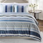 Home Beyond & HB design - 3 Piece Duvet Cover Set, 1 Printed Zipper Closure Duvet Cover with 2 Pillow Shams, Ultra Soft Brushed Microfiber, Queen or Full or Double Size, Blue and White Stripe