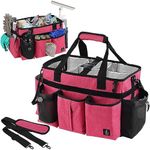 Timoxi Large Wearable Cleaning Caddy Bag with Detachable Divider, Cleaning Organizer with Handles, Cleaning Supply Tote with Adjustable Shoulder Strap&Waist Belt for Cleaners & Housekeeper (Rose Red)