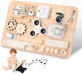 Montessori Wooden Busy Board - Sensory Toys for Toddlers Fine Motor Skills - Activity Board Toys for Kids - Educational Fidget Travel Toys for Baby Boy & Girl - Birthday Gifts for 1 2 3 4 + years old