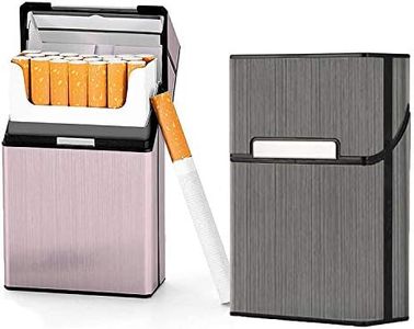 Cigarette Case Brushed Metal Cigarette Case with Magnetic Switch Flip Closure,20 Capacity (2 Pack,85mm, Rose Red + Gray)…