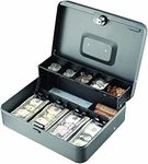 Kixre Large Cash Box with Money Tray and Lock, Metal Money Box Safe, Cash Register,5 Compartments Cantilever Tray & 4 Spring-Loaded Clips for Bills Red Combination Lock