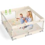 Fodoss 47x47inch Baby Playpen, Play Pen for Baby and Toddlers, Small Toddler Playpen for Apartment,Baby Acticity Center Play Yard with Hand Pull-rings,Baby Fence with Gate,Indoor & Outdoor Playpen